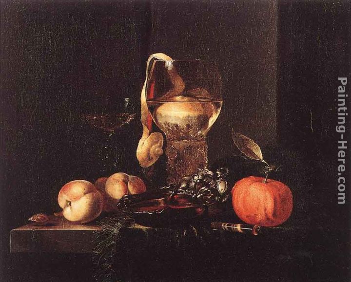 Still-Life with Silver Bowl, Glasses, and Fruit painting - Willem Kalf Still-Life with Silver Bowl, Glasses, and Fruit art painting
